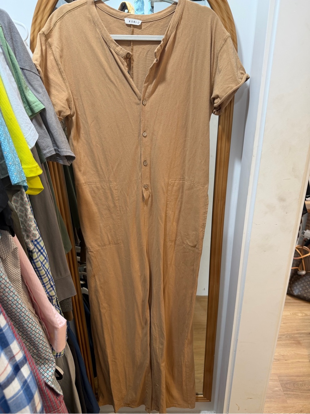 Kori Tan Short-Sleeve Button Front Jumpsuit